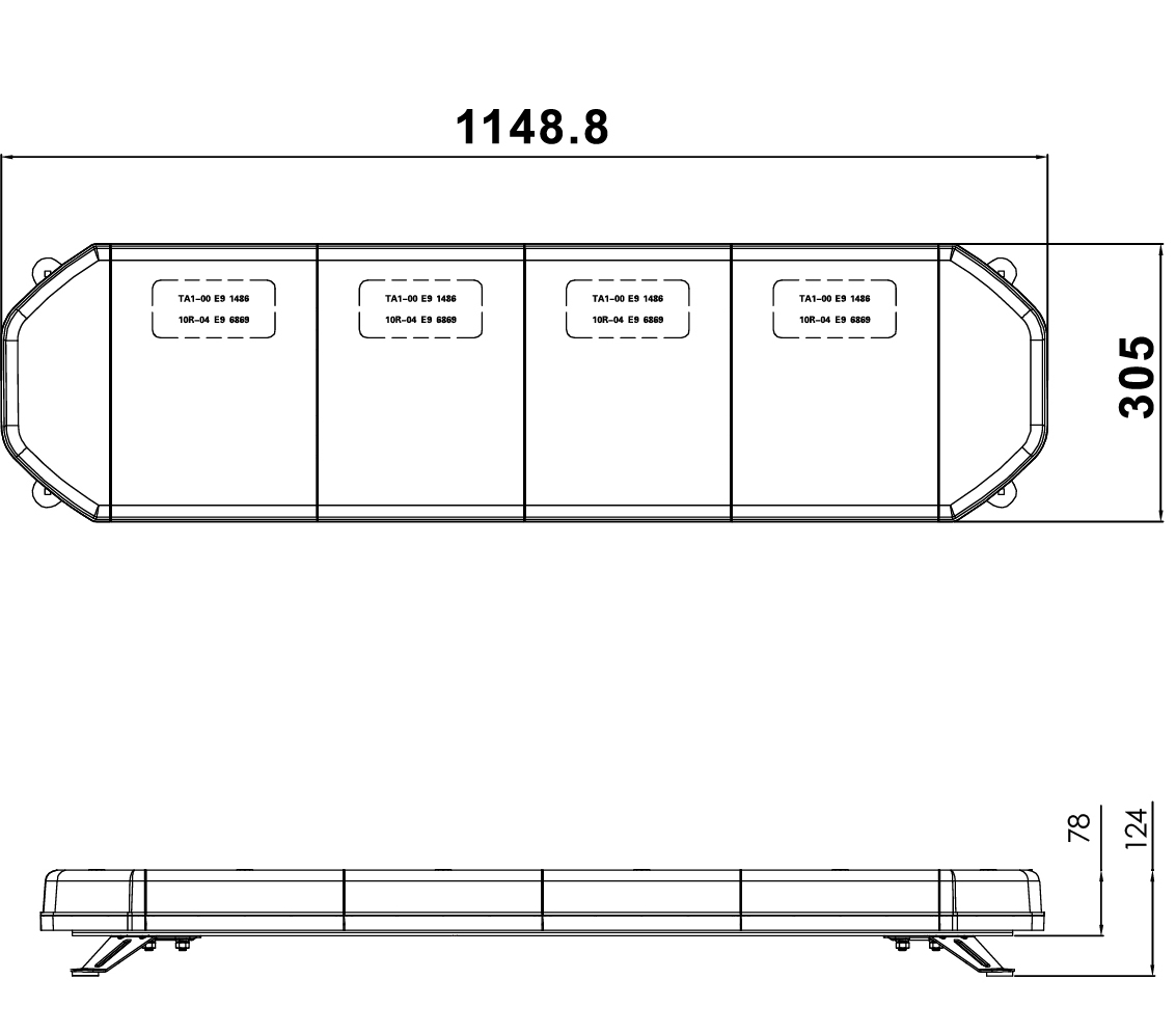 RCV9821 LED Amber Light Bar with Bolt Mount tech diagram